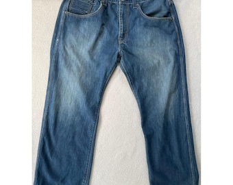 Jeans Levi's da uomo, modello anni '90, taglia 38 x 30, modello 569, vestibilità ampia e dritta, colore blu, lavaggio medio, con 8 tasche.