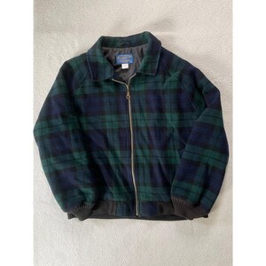 Pendleton Mens Medium Bomber Jacket Green Black Watch Plaid Wool Thinsulate USA