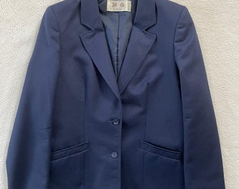Edinburgh Woollen Mill damesblazer maat 12, marineblauw, wol, vintage, gemaakt in Groot-Brittannië, jaren 80.