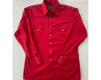 Vintage 80s White Horse Mens Larege Western Shirt Red Pearl Snap Long Sleeve