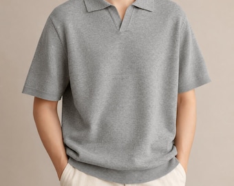 Unisex-Schwergewichts-Poloshirt mit lockerer Passform, Hemd aus 90% Baumwolle mit Kragen, Premium-Kurzarm-Pullover-Oberteil