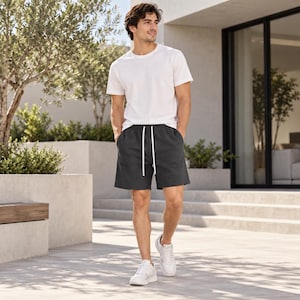 Pantalones cortos de descanso de algodón grueso 100%, unisex, estilo streetwear con cordón ajustable.