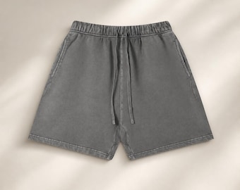Pantaloncini in cotone pesante di alta qualità, 360 g/m², lavaggio vintage, bermuda unisex, pantaloncini sportivi con coulisse, stile streetwear casual!