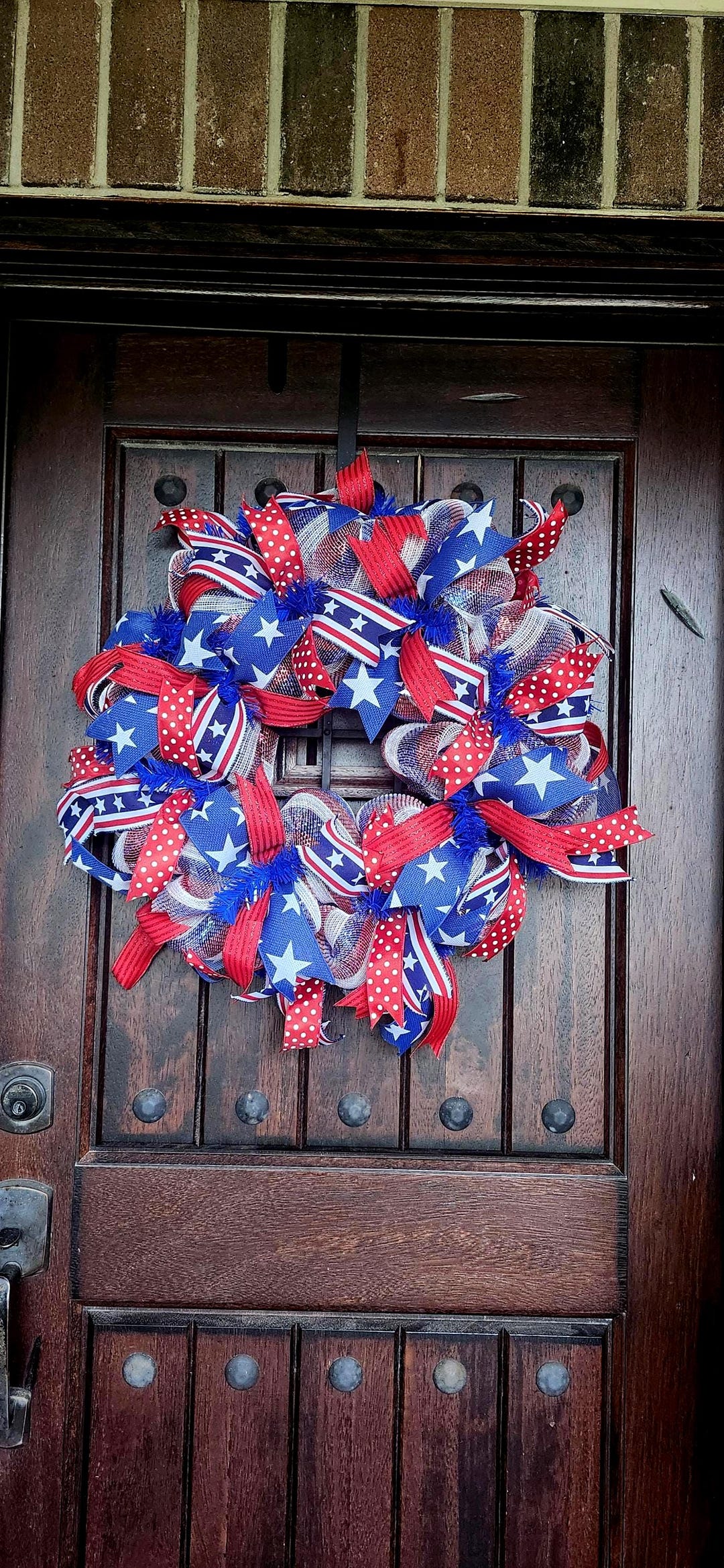 Patriotic Mesh Wreath | 4th of July | Red White and Blue Front Door ...