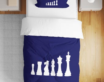 Juego de funda nórdica de algodón con temática de ajedrez: ropa de cama infantil con estampado 3D (160 x 220 cm)