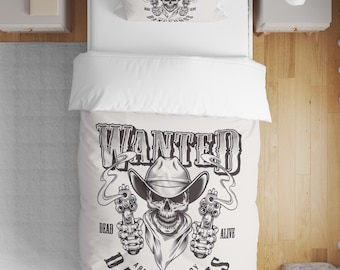 Cotton Cowboy Wanted Thema Duvet Cover Set: 3D Printed Kid Bedding (160x220cm)