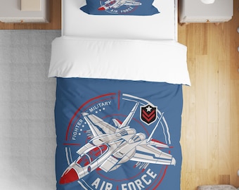 Cotton Duvet Cover Set Jet Plane Kid 3D Printed Single Bed Linen Set (160x220cm)