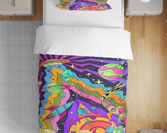 Cotton Duvet Cover Set Abstract Rainbow Patterned 3D Printed Single Bed Linen Set (160x220cm)