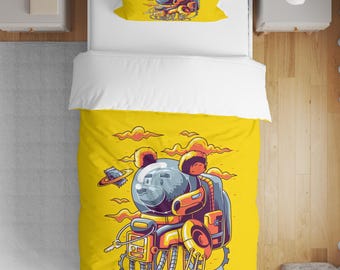Juego de funda nórdica de algodón con estampado abstracto de osito de peluche: ropa de cama infantil con impresión 3D (160 x 220 cm)