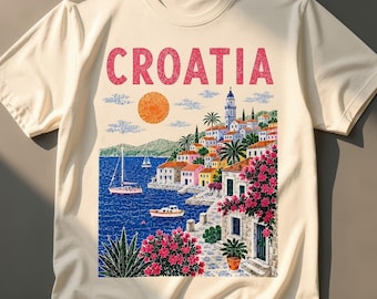 Croatia Shirt Retro Mediterranean Beach Graphic Tee Summer Vacation Souvenir Travel T-Shirt