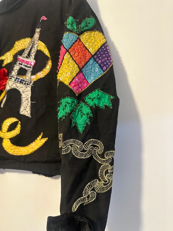 Vintage 80s Ultra Pink Sequin Eiffel Tower Cropped Jacket (Size M) View 6