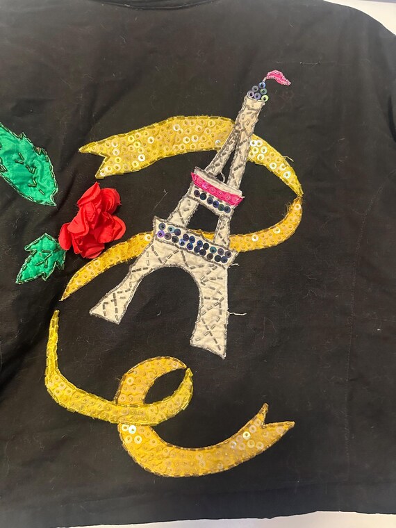 Vintage 80s Ultra Pink Sequin Eiffel Tower Cropped Jacket (Size M) View 4