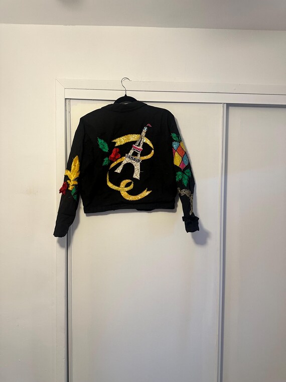 Vintage 80s Ultra Pink Sequin Eiffel Tower Cropped Jacket (Size M) View 2