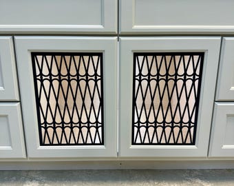Hannah cabinet door insert custom decorative mullion door kitchen bath homeware insert wine door personalize accent hutch cabinetry metal