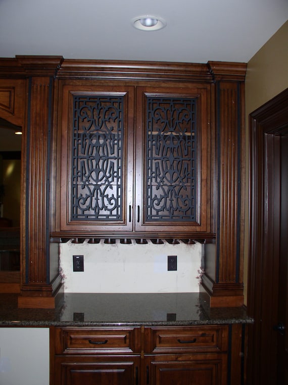 Cabinet Door Panel Insert In Decorative Iron Design Name Andrea Available In Copper And Stainless
