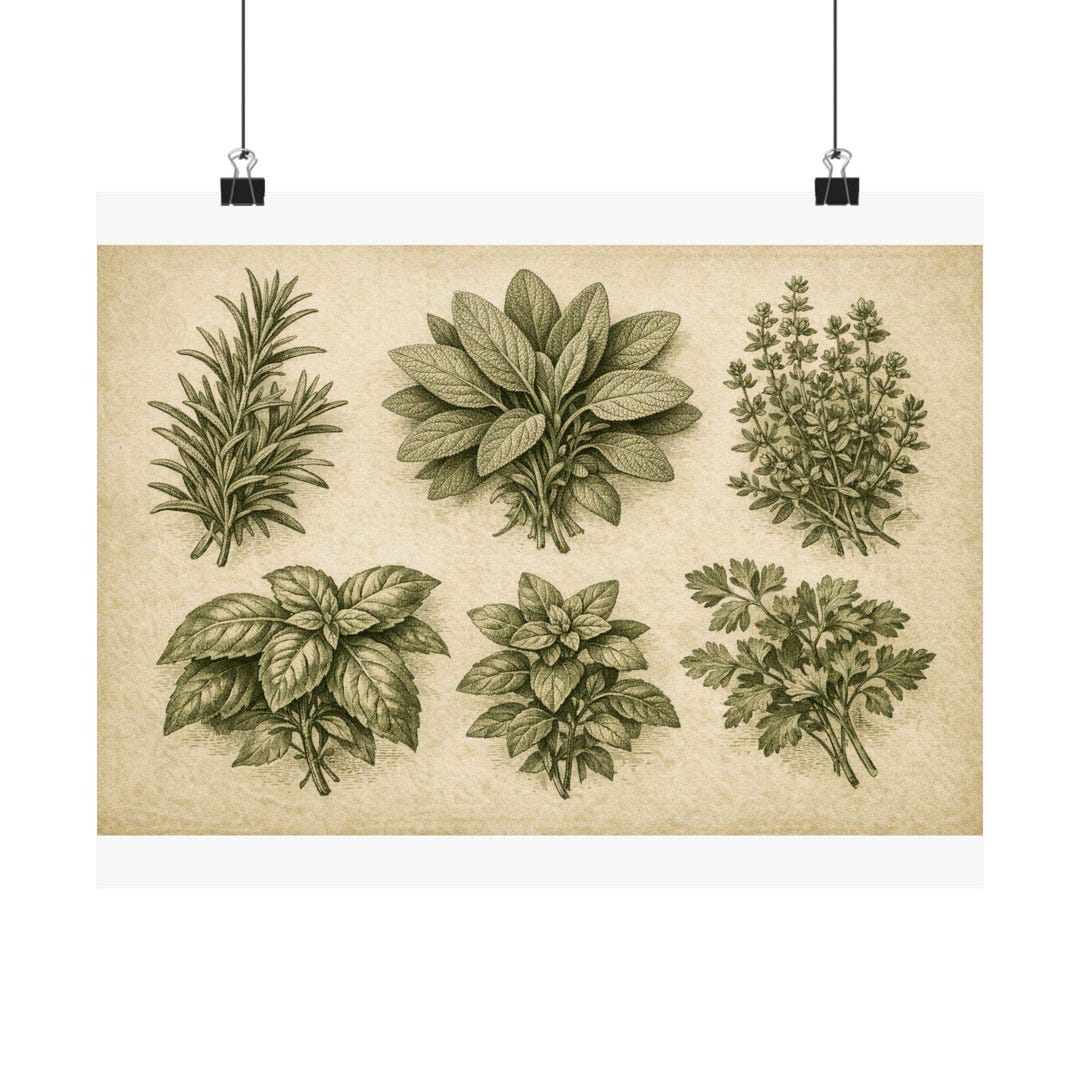 Vintage Kitchen Herb Print Set Wall Art Poster — Pixloom - Etsy