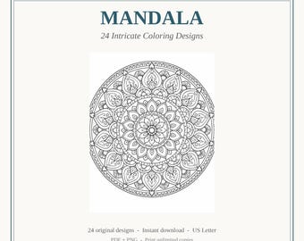 Mandala Malbuch, 24 aufwendige Seiten, Sofort Download PDF + PNG