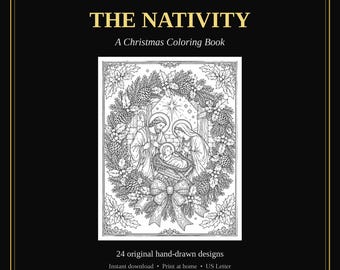 Die Krippe Malbuch, 24 druckbare Weihnachts-Malseiten für Erwachsene, christliche Krippe PDF, Instant Download, US Letter