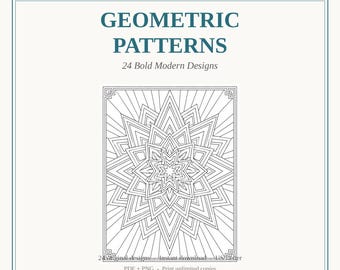 Geometrisches Muster Malbuch, 24 moderne Designs, druckbare PDF-Datei, Sofort-Download