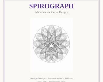 Spirograph Malbuch, 24 geometrische Designs, sofortiger Download druckbare PDF-Datei
