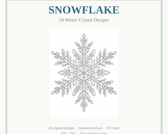 Schneeflocke Malbuch, 24 Winter Crystal Designs, sofortiger Download druckbare PDF-Datei