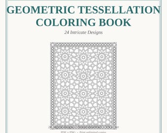 Geometrisches Tessellation Malbuch, 24 Verschlungene Seiten, Instant PDF + PNG
