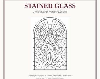 Glasmalerei-Buch, 24 Kathedrale-Fenster-Designs, sofortiger Download druckbare PDF-Datei