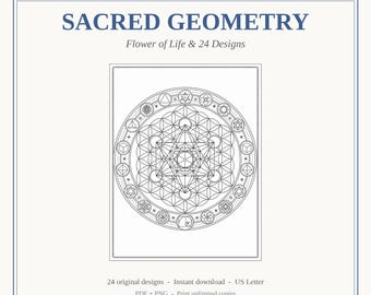 Heilige Geometrie Malbuch, Malbuch, 24 Seiten, Blume des Lebens, Instant PDF + PNG