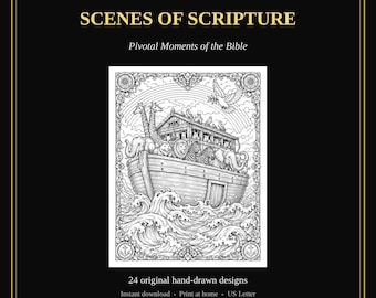 Szenen der Schrift Malbuch, 24 druckbare Bibelgeschichten Malseiten für Erwachsene, christlicher Glaube PDF, Sofortiger Download, US Letter