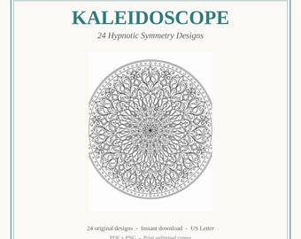 Kaleidoskop Malbuch, 24 Hypnotische Symmetrie Designs, sofortiger Download druckbare PDF