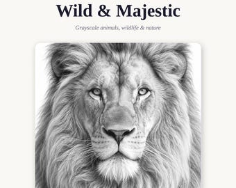Wild & Majestätisch Malbuch für Erwachsene | 50 Graustufen Tier Seiten | Löwen Wölfe Pferde Vögel Ozean Tierwelt | Druckbare PDF-Download