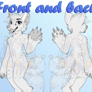 Furry Anthro Canine Reference Sheet BASE for Wolves, Foxes, Dogs, etc. (PSD File)