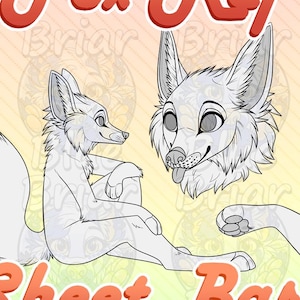 May include: A white fox reference sheet base with the text "Fox Ref" and "Sheet Base" in orange script. The fox is depicted in multiple poses, including a full body, head, and paw.