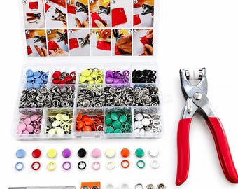 200 Sets Snap Fasteners Kit with Pliers Metal Press Stud Buttons Sewing Repair Tool Multi Colour Snaps for Clothing Bags Craft DIY