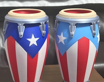 3D Printed Conga Drum Can Holder – Puerto Rico Flag Design, 12oz Sleeve