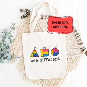 Borsa tote LGBTQ Pride per amanti della natura, borsa tote con ape divertente, borsa queer pride, regalo lesbico, borsa tote per alleati trans, borsa shopping arcobaleno