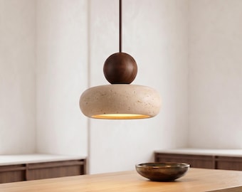 Lámpara colgante moderna de madera y piedra, lámpara colgante minimalista, pequeña lámpara LED para isla de cocina y dormitorio.