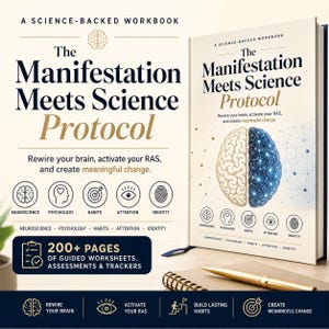 Manifestation Workbook Science Based | RAS Neuroplasticity Journal | 184 Page Future Self Identity PDF | 30 Day Challenge Printable Planner