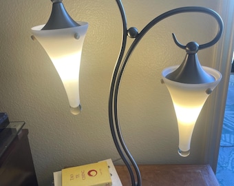 Anthony California Inc  Vintage MCM Stainless Steel Teardrop Table Lamp White Early 1990’s