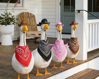 Cowboy Goose Outfit, Western Hat & Paisley Bandana for Porch Goose Statue | Lawn Goose Clothes, Yard Goose Costume Country Decor