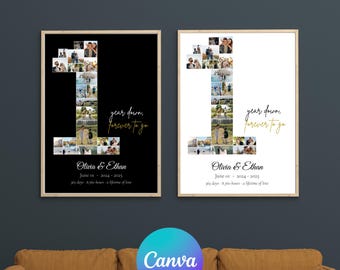 Poster con collage di foto per il primo anniversario, regalo per coppie, ricordi personalizzati (modello Canvas)