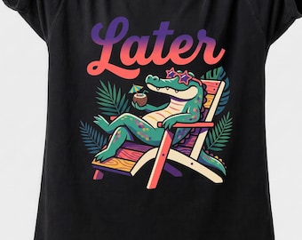 Camiseta retro de vacaciones de verano con cocodrilo, camiseta divertida de playa con cocodrilo, camiseta con estampado tropical.