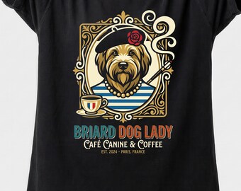 Camiseta de la señora del perro Briard, camiseta gráfica de café francés con perro, camiseta vintage de mamá perruna de París