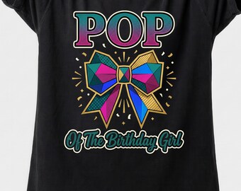 Camiseta de cumpleaños para niña, Camiseta Pop Of The Birthday Girl, Camiseta retro con lazo colorido
