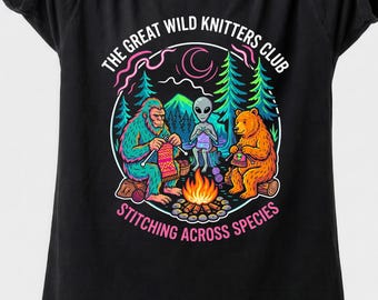 Camiseta divertida para tejer, camiseta de oso alienígena Bigfoot, Club de Tejedores Salvajes, Regalo para Artesanos
