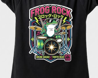 Funny Frog Rock Drummer T-Shirt, Kawaii Japanese Tokyo Beats Shirt