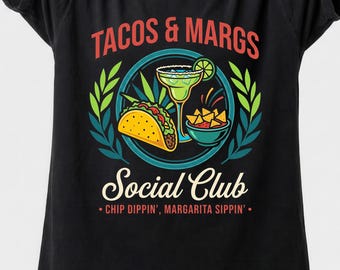 Camisa Tacos and Margs Social Club, camiseta Chip Dippin Margarita Sippin, camiseta retro Cinco De Mayo