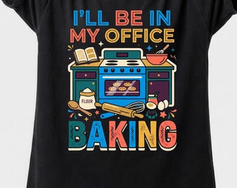 Camiseta "Estaré en mi oficina horneando", camiseta divertida de panadero, camiseta gráfica retro de repostería
