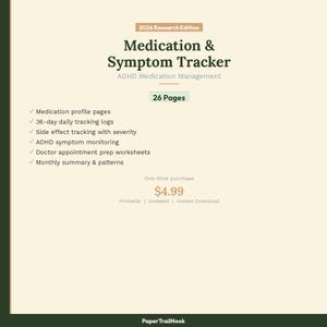 ADHD Medication Tracker | Symptom & Side Effect Log | Printable PDF | Doctor Appointment Prep | Undated