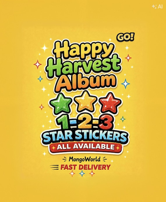 Monopoly Go Happy Harvest Album Stickers, 1-2-3 Stars (All Available)